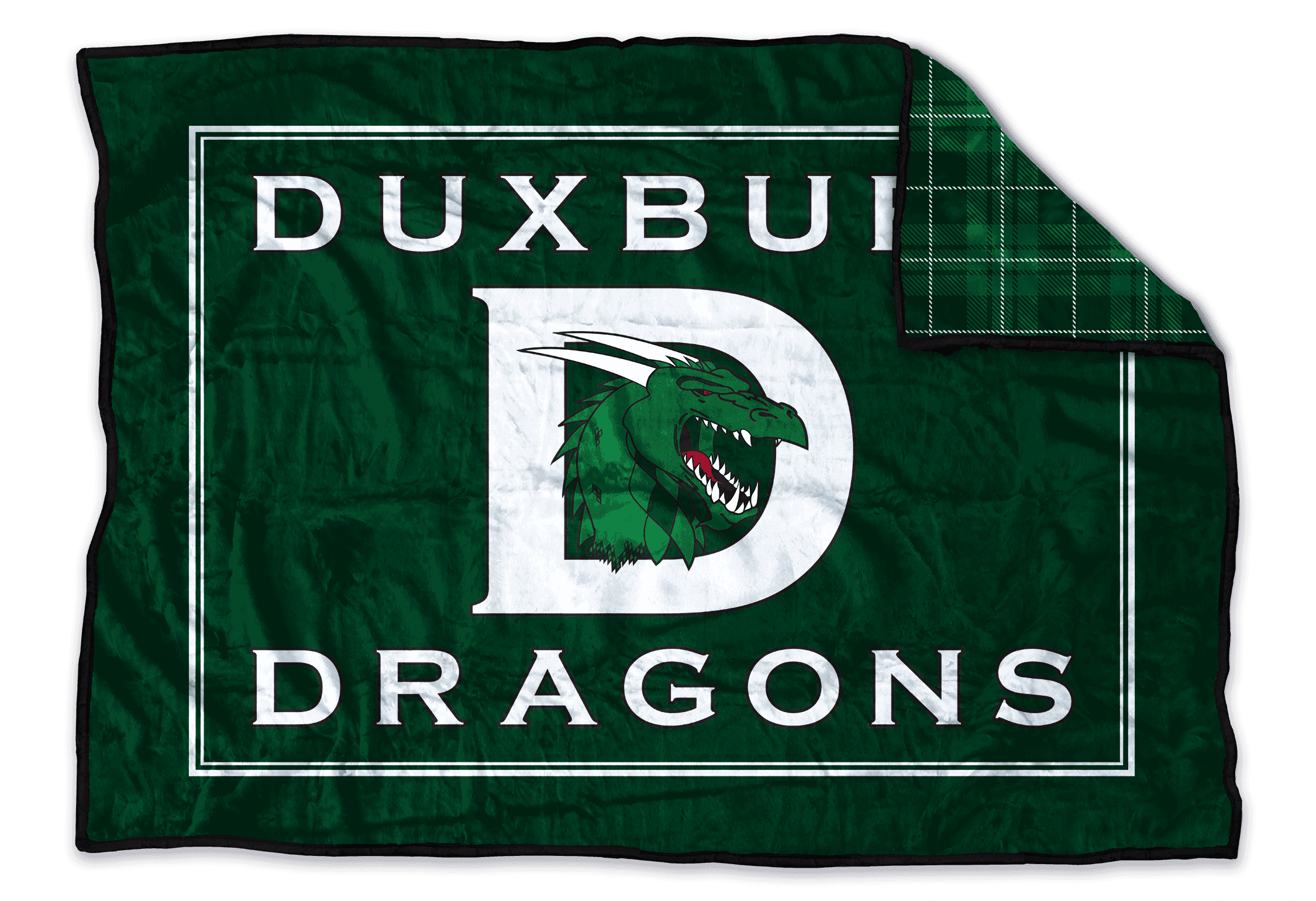 Duxbury Dragons custom mascot blanket from the 2020 campaign that moved 743 pieces in 88 days