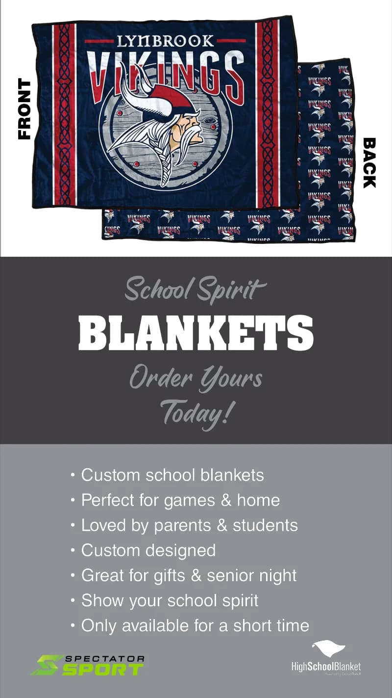 Ready-to-post social ad template in school colors with the school's blanket design