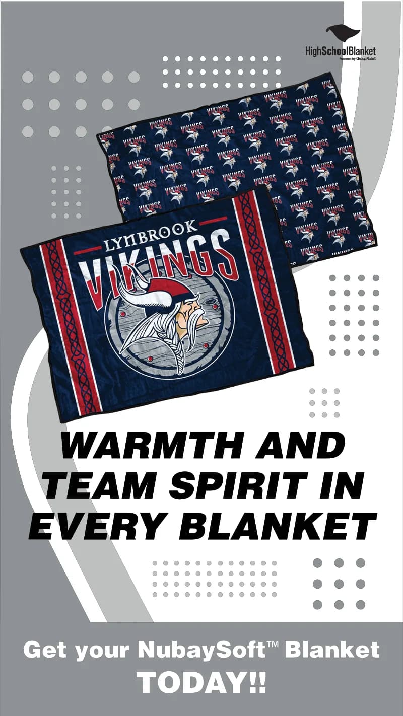 Ready-to-post social ad template in school colors with the school's blanket design